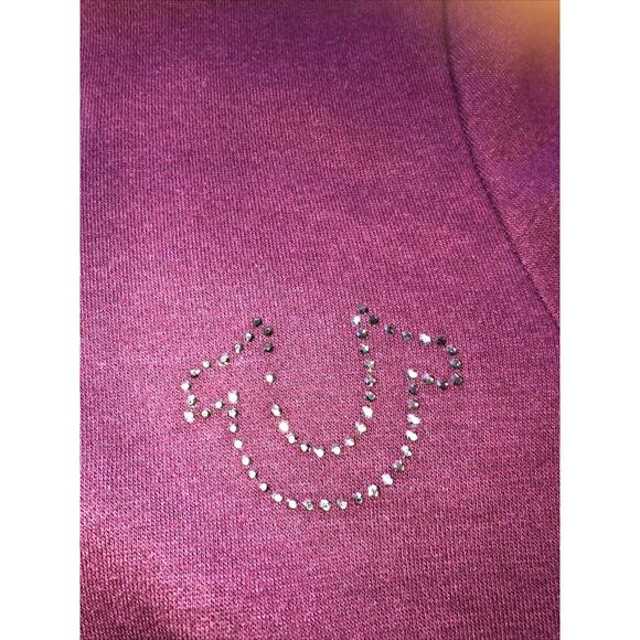 True Religion Zip Hoodie Embellished Studs Burgundy TR Alumni 2002 Womens Sz XS - Picture 2 of 9
